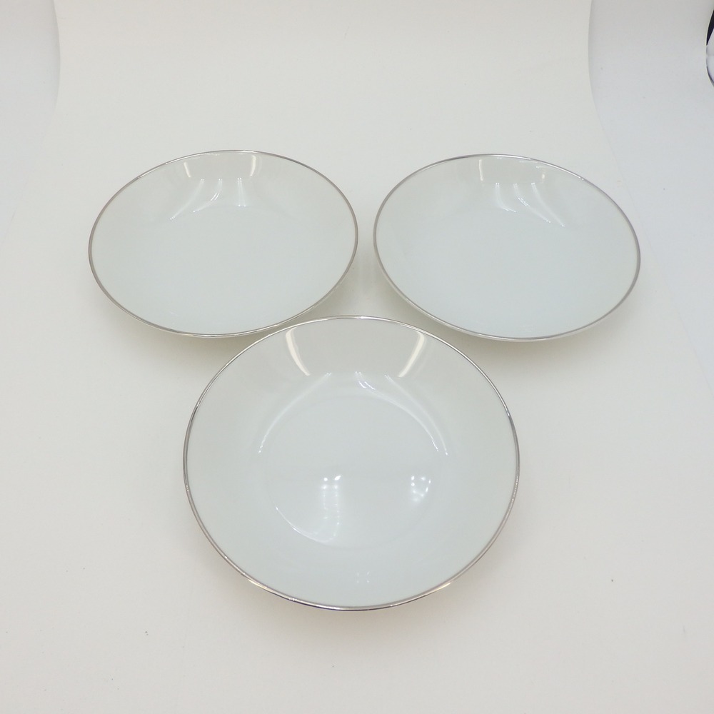 3x Crown Bavaria Germany White Porcelain Soup Bowls Silver Trim 7.5" Elegance